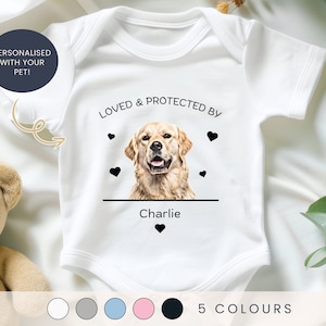 Custom Pet Portrait Baby Bodysuit, Custom dog bodysuit, Baby Shower, Pregnancy Announcement, Baby and Dog, New sibling, My new best friend
