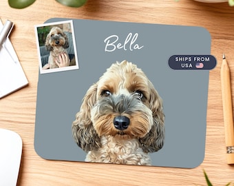 Pet Mouse Pad with Custom Photo and Name, Personalized Dog Cat Non Slip Mat Computer Gadget PC Office Accessory Coworker Gift Idea