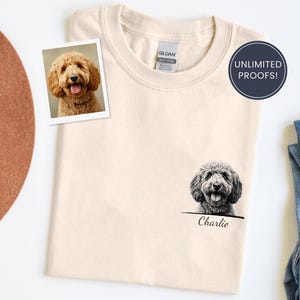 Custom Pet T-Shirt Dog Drawing From Photo Portrait T-Shirt Personalized Dog Pullover Custom Cat T-Shirt Dog Mum Gift Dog Lover Shirt image 1