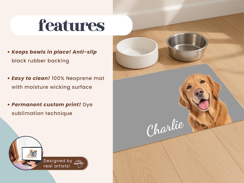 Personalized Pet Mats Using Pet Photo + Name Personalized Dog Food Mat Personalized Dog Placemat Custom Dog Bowl Mat Personalized Pet Mat image 2
