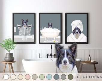 Custom Pet Portraits Set of 3, Pet in Bathtub, Funny Bathroom Art, Personalized Pet Dog Gift Illustration, Pet in Bathtub, Digital Portrait