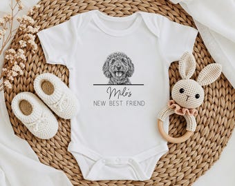 Aangepaste babyromper huisdier portret, hondenromper aangepaste, babyshower, zwangerschapsaankondiging, baby en hond, nieuwe broer of zus, mijn nieuwe beste vriend