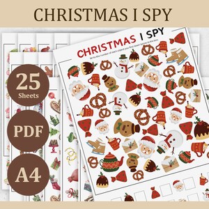 Christmas Spy Printable Activity Sheets, Christmas Games, I Spy Game for kid, Puzzles for Kids, Printable Puzzles, Kids Christmas Crafts