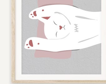 Sleeping Cat Art Print – Cute Minimalist Nursery Decor (Digital Download)