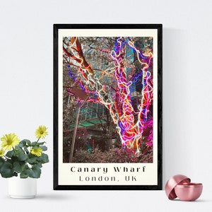 Neon Travel Digital Print Wall Art - Canary Wharf, UK