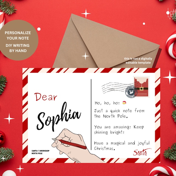 Editable DIY Personalize gift letter note from Santa Claus Christmas Eve North Pole Mail Instant Download Printable Template kids