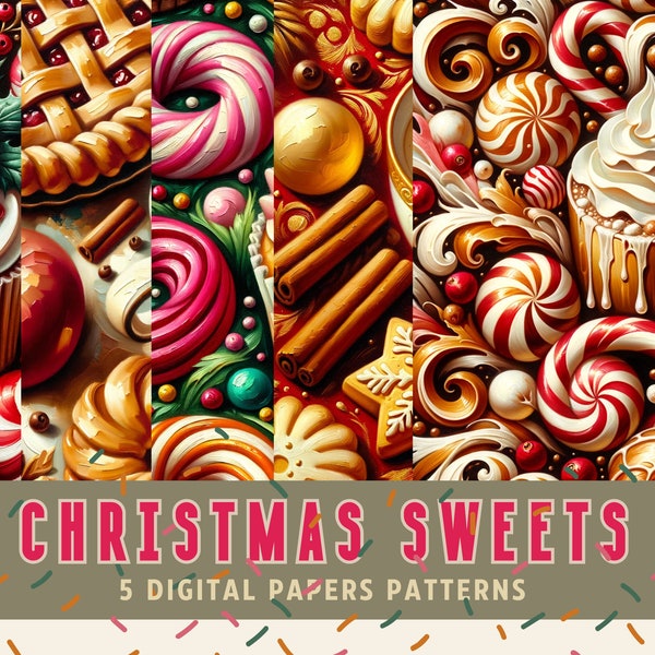 Christmas Wrapping Pattern, Christmas sweets, Ultra HD, DYI project, Gingerbread, Cupcake, Digital paper, Wallpaper, Candy cane