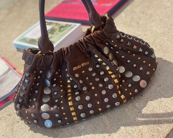 Y2k miu miu brown leather studded vintage bag