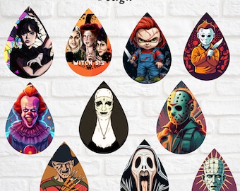 Halloween earrings,Teardrop Earrings, Horror Characters,Halloween earring png,Horror earrings png, Saw,Pennywise, freedyKruger,michael myers