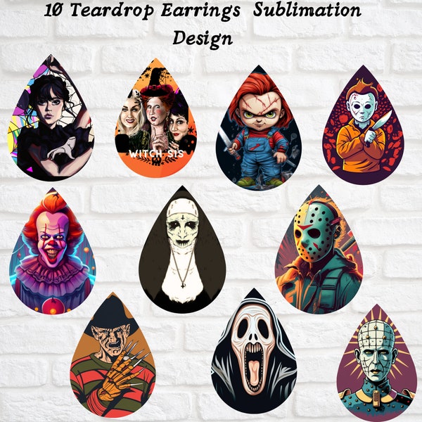 Halloween, Teardrop Earrings, Horror Characters, Halloween earring png, Horror earrings png, Saw, Pennywise, freedy Kruger png