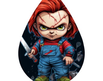 chucky doll, scary character, Halloween, Teardrop Earrings, Horror Characters, Halloween earring Png, Horror earrings Png, scary earring