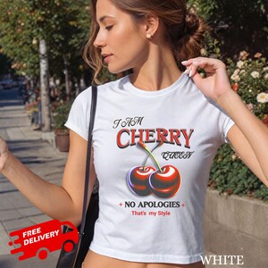 Cherry-Themed Women&#39;s Baby Tee, feminist cropped tshirt, cherry fruit lover gift, summer t-shirt for women girl , retro vintage graphic crop