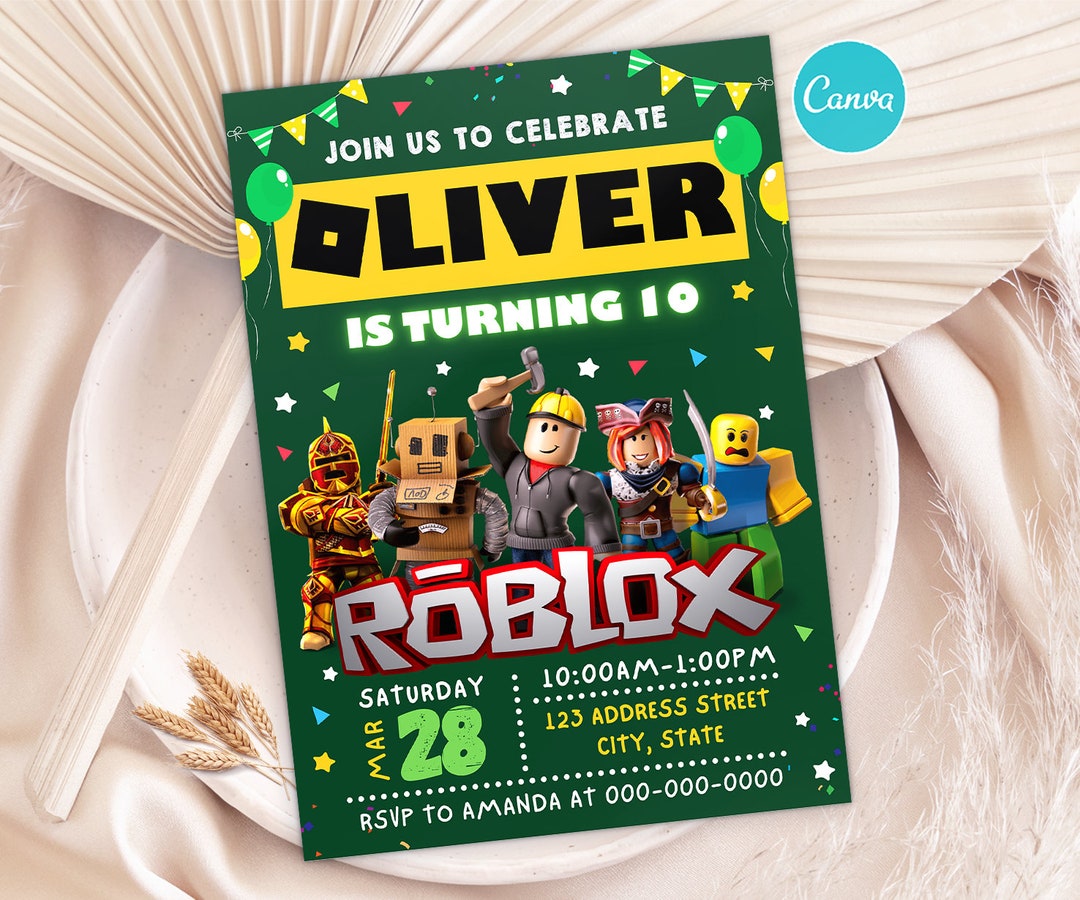 Editable Roblox Birthday Invitation Birthday Party Invite Etsy