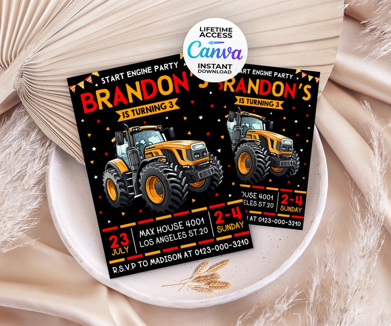 Editable Tractor Birthday Invitation Tractor Invitation 5x7 Birthday Editable Tractor Birthday Invitation Tractor Invitation 5x7 Birthday