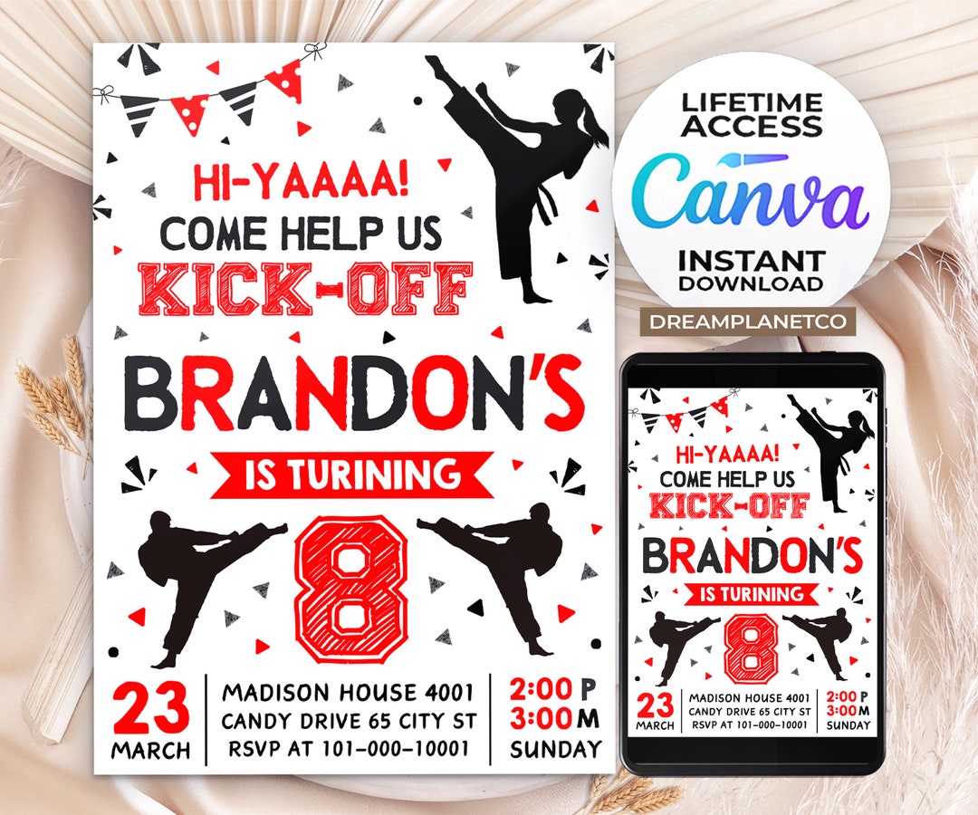 Editable Karate Birthday Invitation, Karate Invitation, 5x7 Birthday Invitation, Canva Etsy
