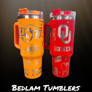 Oklahoma Football Laser Etched Seamless 40oz  Stainless Steel Insulated Tumbler with Straw