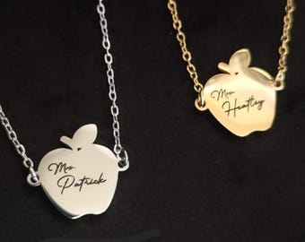 Custom Apple Teacher Necklace – Personalized Name Necklace for Teachers – Back to School, Teacher Gift, Appreciation