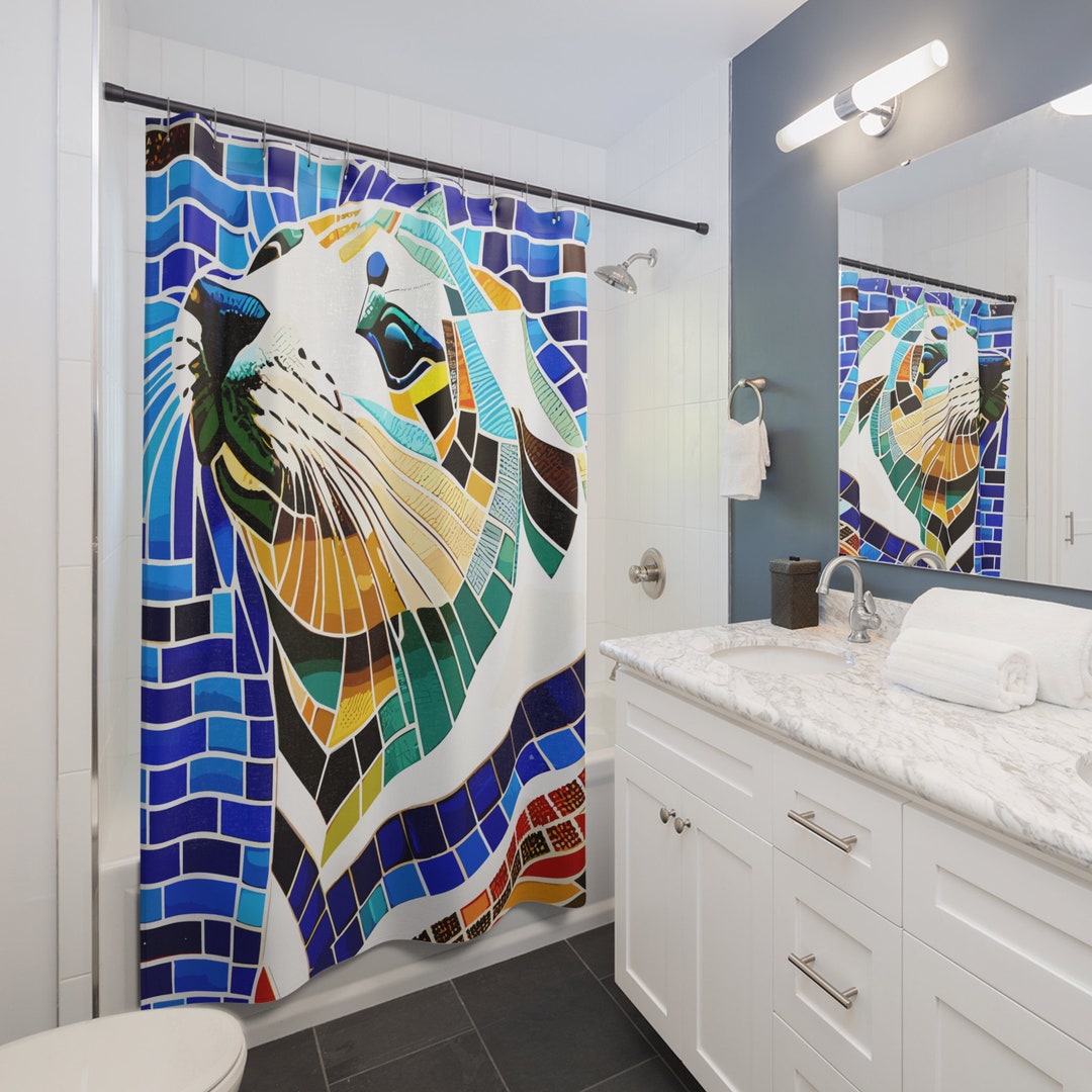 Harbor Seal Shower Curtain artisan 1.0, Animal Portrait, Tile Art