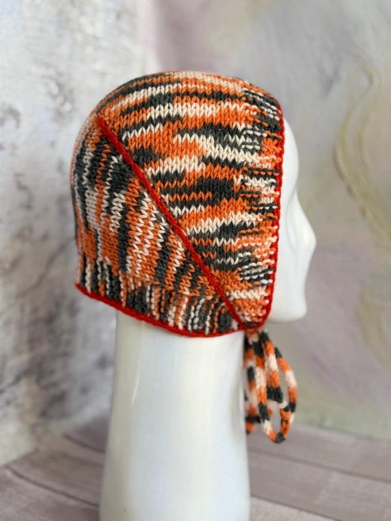 Handmade Vintage Knit Fun Winter Hat Vintage Nordic Knit Beanie: Red Fair Isle Winter Hat With  main image 3