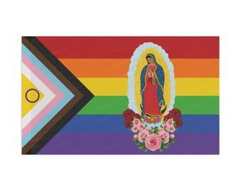 Bandiera del Gay Pride, bandiera dell'orgoglio della Vergine di Guadalupe, bandiera LGBTQ, bandiera arcobaleno, bandiera del Pride Fest, bandiera della Madre Maria del Nuovo Messico, regalo per gli amanti dell'arte cattolica