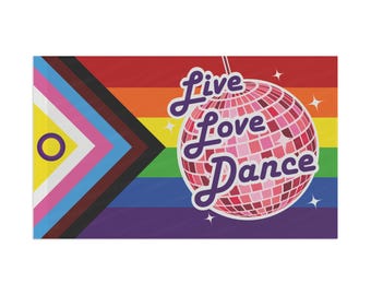 Bandiera dell'orgoglio gay, palla da discoteca, amore dal vivo, ballo, emblema, bandiera arcobaleno e pace, amanti LGBTQ, regalo gay/lesbica, ballo in discoteca, regalo LGBTQ, ricordo gay