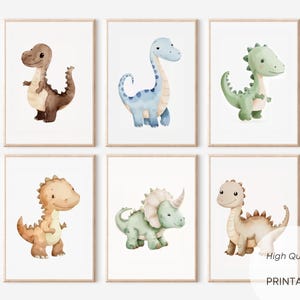 Dinosaurier Kinderzimmer Druck 6er Set Dino Wand Kunst Dino Kinderzimmer Dekor Süße Dino Poster für Baby Jungen Dino Themen Raum Dekor Digitaler Download