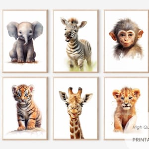 Safari Animal Nursery Prints: Set of 6, Jungle Animals (Digital Download)