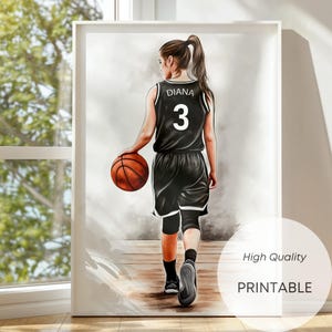Personalized Girl Basketball Print Girl Basketball Wall Art Basketball Poster Jersey Basketball Gifts for Girls Bedroom Decor basketball