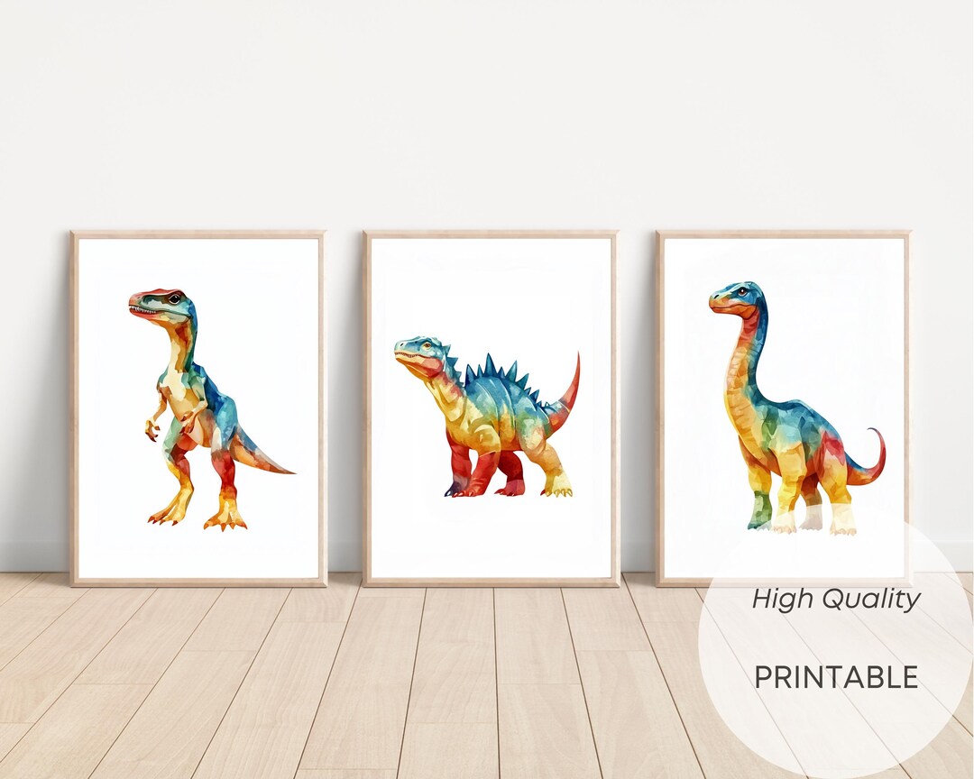 Dinosaur Nursery Prints Set of 3 Dino Wall Art Dino Nursery Decor Cute ...