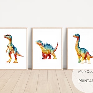 Dinosaur Nursery Prints: Watercolor Dino Wall Art Set (Digital Download)