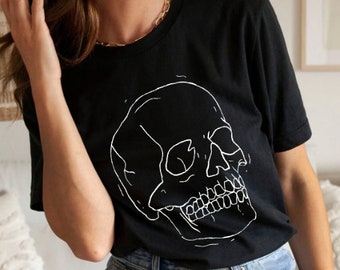 Halloween-T-shirt met schedelprint, uniseks katoenen T-shirt