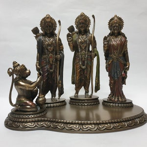 Bronze Ram Darbar Statue - Hindu Deity Lord Rama with Sita, Lakshmana And Hanuman