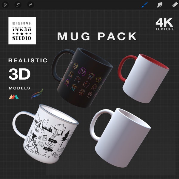 Mug mockup - Procreate 3D model - Enamel Mug mockup