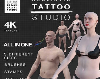 Tattoo studio - Procreate 3D models female & male, procreate bundle