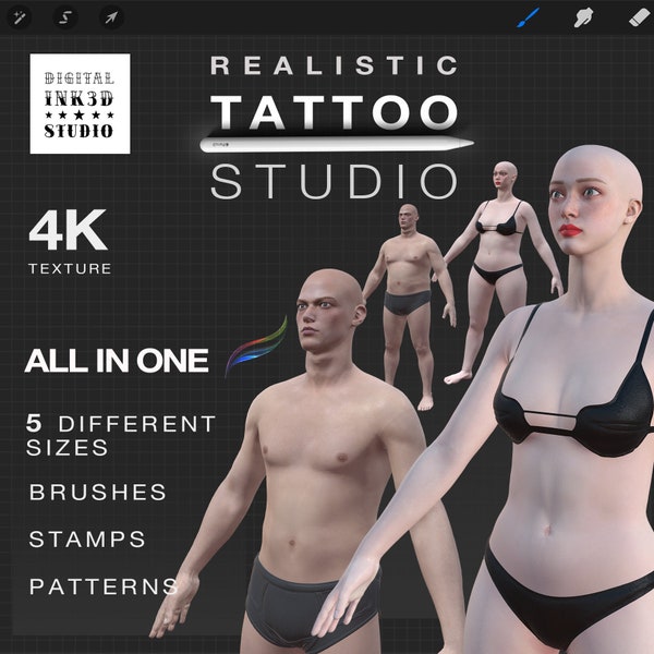 Tattoo studio - Procreate 3D models female & male, procreate bundle