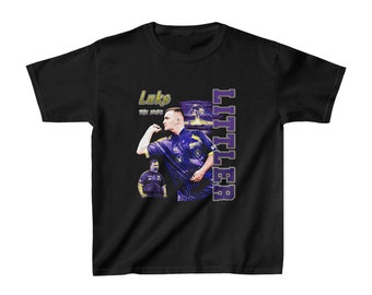 Kids Heavy Cotton Luke Littler shirt, retro design t-shirt, kids darts gift, Luke Littler kids present