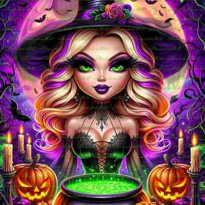 5 cliparts numériques belle femme sorcière néon, art numérique, clipart, art abstrait, sac cadeau, photographies, cartes de voeux, Halloween, gothique