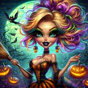 5 cliparts numériques belle femme sorcière néon, art numérique, clipart, art abstrait, sac cadeau, photographies, cartes de voeux, Halloween, gothique
