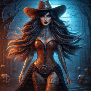 5 cliparts numériques belle femme sorcière occidentale, art numérique, clipart, art abstrait, sac cadeau, photographies, cartes de voeux, Halloween, gothique