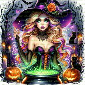 5 cliparts numériques belle femme sorcière néon, art numérique, clipart, art abstrait, sac cadeau, photographies, cartes de voeux, Halloween, gothique