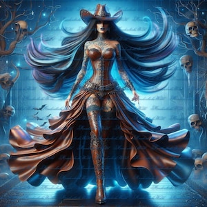 5 digitale clipart mooie westerse heks vrouw, digitale kunst, illustraties, abstracte kunst, cadeauzakje, foto's, wenskaarten, Halloween, Goth