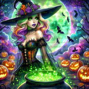 5 digitale clipart Beautiful Neon Witch Woman, digitale kunst, illustraties, abstracte kunst, cadeauzakje, foto's, wenskaarten, Halloween, Goth