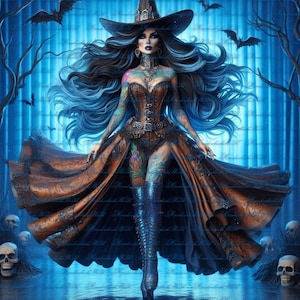 5 cliparts numériques belle femme sorcière occidentale, art numérique, clipart, art abstrait, sac cadeau, photographies, cartes de voeux, Halloween, gothique
