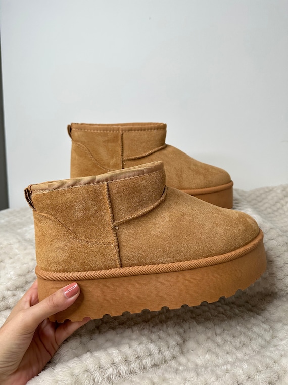 CARA Platform Mini Ankle Faux Fur Boots Chestnut Etsy