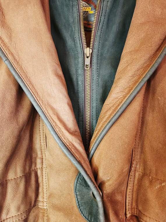 Vintage 90s Wilsons Adventure Bound Brown Leather Car Coat Hooded