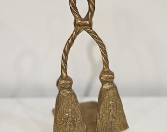 Vintage Brass Tassel Bookend – Hollywood Regency Rope Detail – India Office Decor