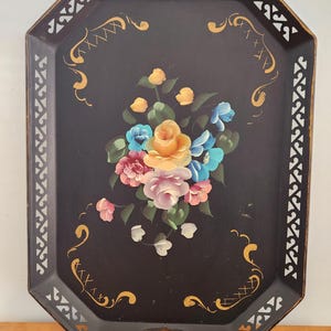 Vintage Handpainted Toleware Metal Serving Tray