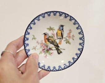 Vintage Japanese Porcelain Trinket Dish • Hand-Painted Songbird Jewelry Plate