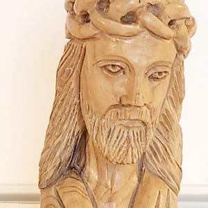 Vintage Hand Carved Wood Jesus Christ Sculpture Bust