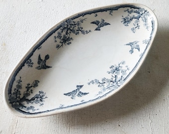 Beautiful Antique Grove & Stark Crab Blossom pattern Blue and White Transfer Ware Oval Dish